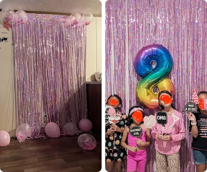 2 Pack 3.2ft x 8.3ft Foil Fringe Backdrop Metallic Tinsel Door Window Curtain Party Photo Booth Props for Birthday Bachelorette Wedding Graduation Party Decorations (Purple)