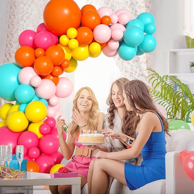 Pink Yellow Orange Balloon Garland, 131PCS and Arch with Rose Red Blue Latex Balloons, Balloons for Girls Birthday, Tropical Fiesta Party Decorations