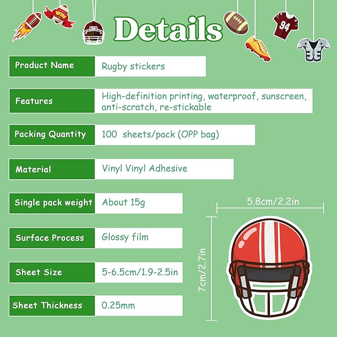 Football Stickers for Kids - 100 PCS Football Party Decorations for Super Game Bowl 2026 | Game Day Party Favors Supplies Decor - Toys Games Gifts Crafts for Toddlers