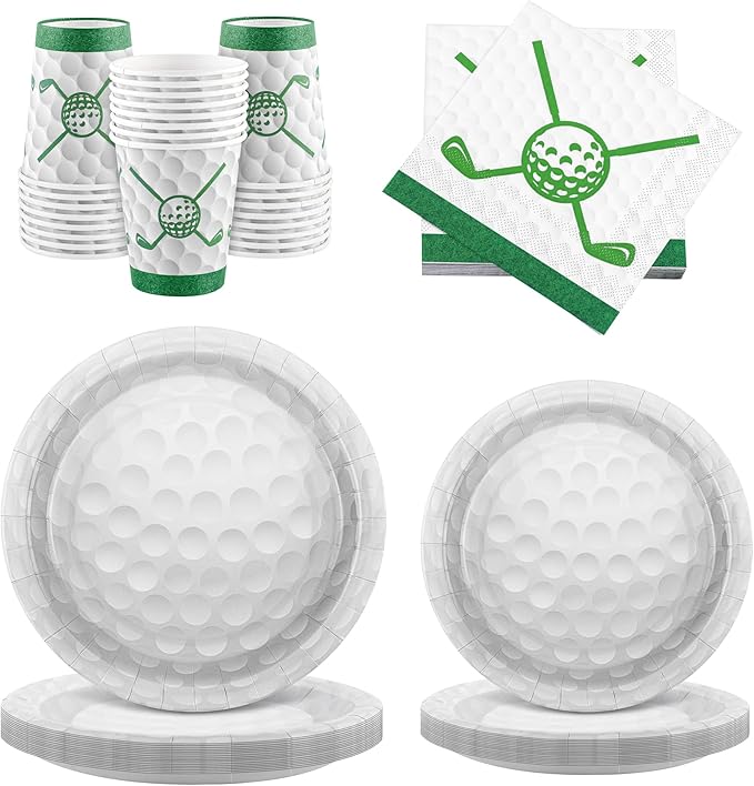 durony 96 Pieces Golf Party Supplies Birthday Party Tableware Set Including Paper Plates, Cups, Napkins for Golf Sports Themed Decorations, Serves 24 Guests
