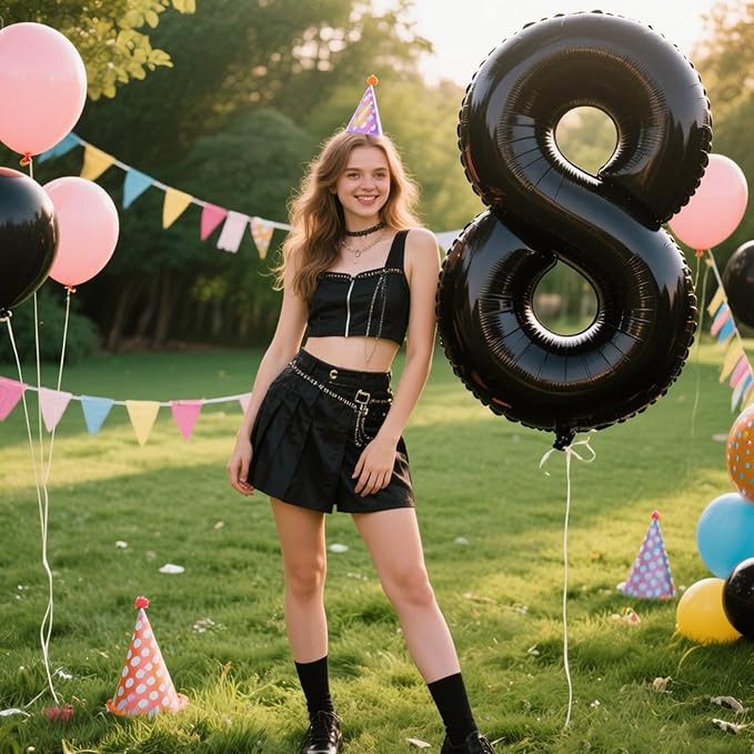 40 Inch Black Foil Balloons Number 8 Foil Mylar Big Number Balloons Huge Number Balloons for 18th 80th Birthday Party Supplies Anniversary Decorations