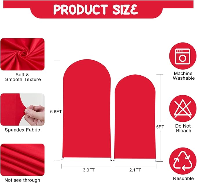 Red Arch Backdrop Covers - 7.2FT, 6FT Spandex Fitted Wedding Arch Stand Covers Round Top Chiara Stretchy Arch Backdrop Cover for Christmas Wedding Birthday Party Decoration