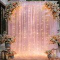 Pink Tulle Backdrop Curtains with Lights, Elegant Sheer Photo Backdrop Drapes, Soft Fabric & LED Curtain for Wedding Brithday Parties Photoshoot Background Decor, 10ftx8ft