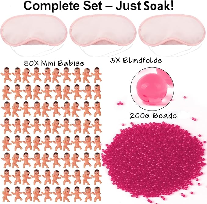 YUBAIHUI 3 Sets Baby Shower Games Funny Activities - Funniest Bridal Shower Game Ever, Ice Breakers for Boy or Girl, Grab Baby Madness (Pink)
