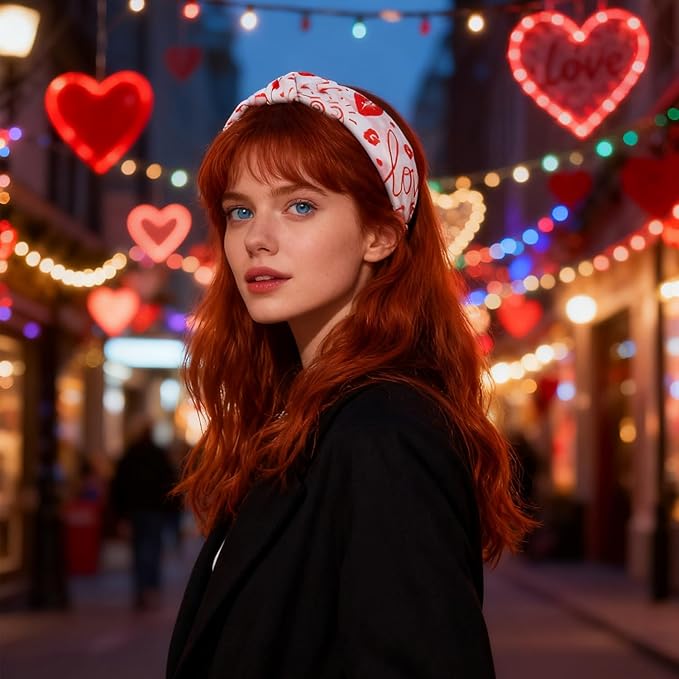 1pcs Valentines Headband With Red Lips Designs English Letters Headbands Fashion Women Head Band Non Slip Cute Knotted Headbands for Women for Valentines Lover Party Hair Accessory