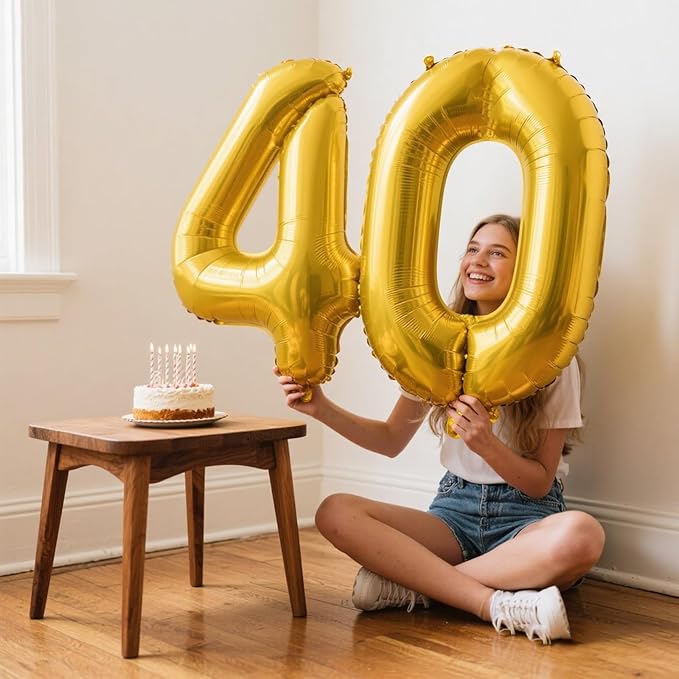 40 Inch Large 4 Balloon Numbers Gold Big Foil Number Balloons Giant Helium Happy 14th 24th Birthday Party Decorations for Man and Women, Huge Mylar Anniversary Party Supplies