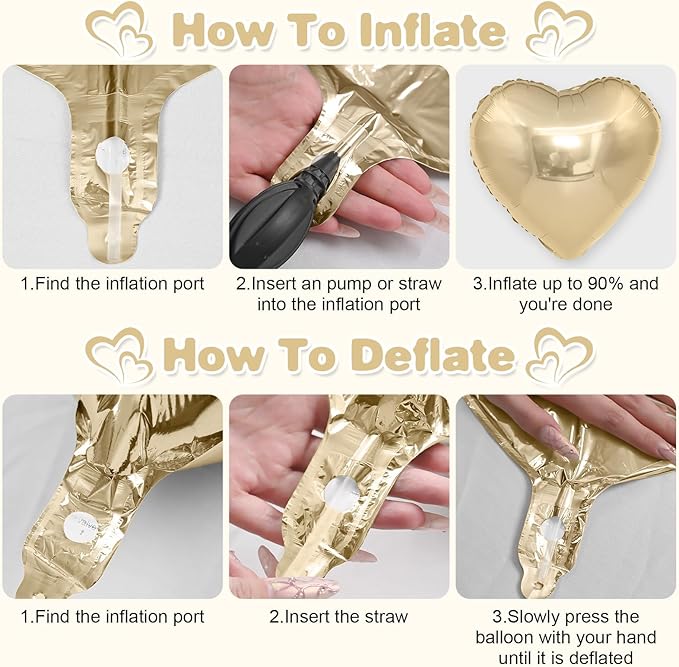 Champagne Gold Heart Balloons,12Pcs Light Gold Heart Shaped Foil Balloons,18Inch Helium Polyester Film Balloon for Baby Shower Birthday Anniversary Wedding Party Decorations