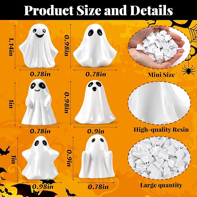 80Pcs Mini Resin Ghosts Tiny Small Ghost Figurines Miniature Halloween Decorations for Spooky Tiered Tray Home Table Centerpiece Decor Vase Filler Party Favors Gift