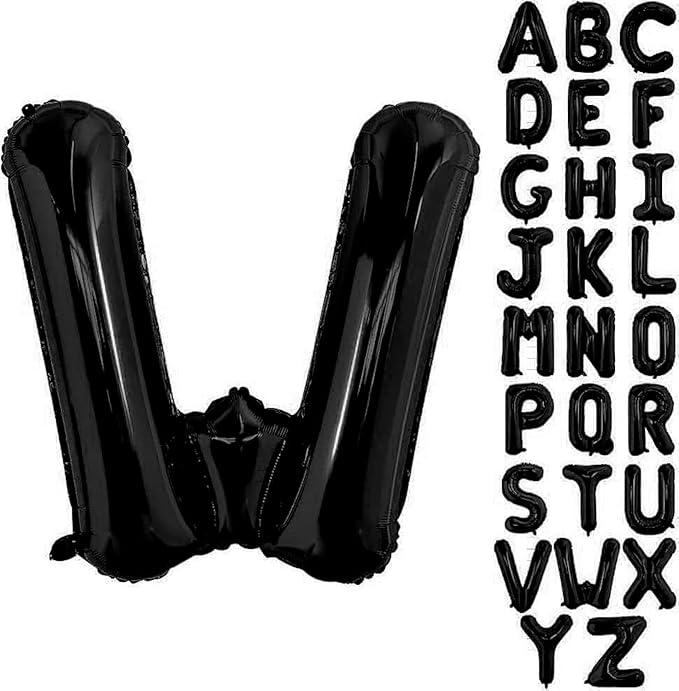 Black Letter W Balloons, 40 Inch Alphabet V Letter Balloons Foil Mylar Big Letter Balloons for Birthday Party Anniversary New Year Graduation Wedding Decorations