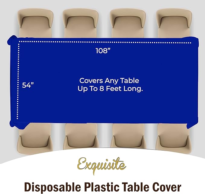 Exquisite Party Solids 6-Pack Premium Plastic Tablecloth 54in. x 108in. Rectangle Plastic Table Cover - Blue