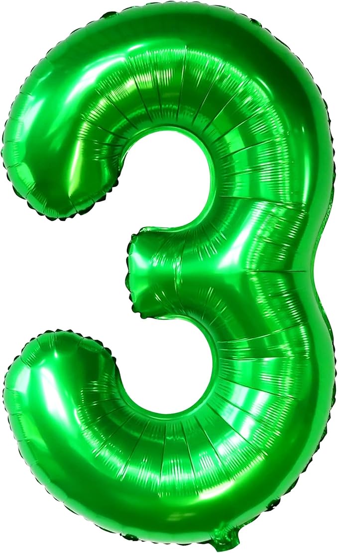 KatchOn, Giant Green Number 3 Balloon - 40 Inch | Three Rex Birthday Party Decorations | Green 3 Balloon Number for Happy Birthday Decorations | 3rd Anniversary Decoration