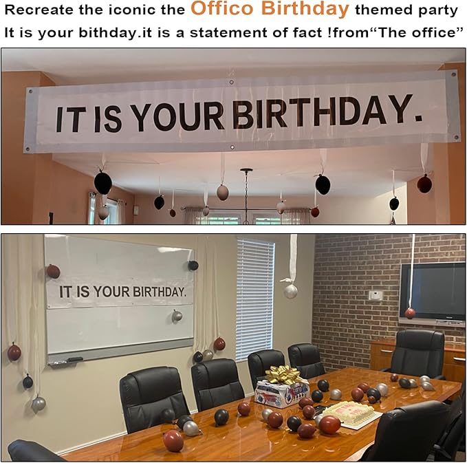 It is Your Birthday Banner, The Office Theme Infamous Husband Birthday Party Decorations,Grey Brown Black Latex Balloons,White Crepe Streamer Rolls + Tape,The Office Birthday Decorations 49Pcs Kit