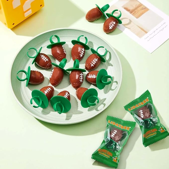 Football Ring Lollipops,Suckers Individually Wrapped Bulk for Birthday Party Candy Favors,Sports Ball Shaped Goodie Bag Fillers,30 Count