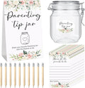 Roowest Baby Shower to Baby Advice Cards for New Parents to Be - Tip Jar Sign for New Parents 60 Parenting Advice Cards 10 HB Pencils 2 Cute Stickers 1 Pet Bottle for Guests Games(Flower)