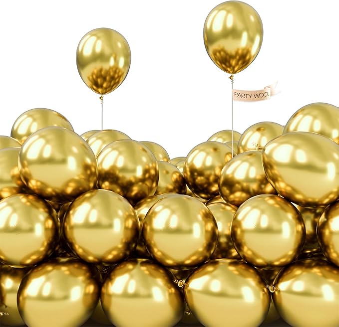 PartyWoo Metallic Gold Balloons 50pcs 5 Inch Chrome Gold Latex Balloons for Birthday Graduation Baby Shower Anniversary Wedding Bachelorette Christmas New Year Tea Party Decorations Gold-G129