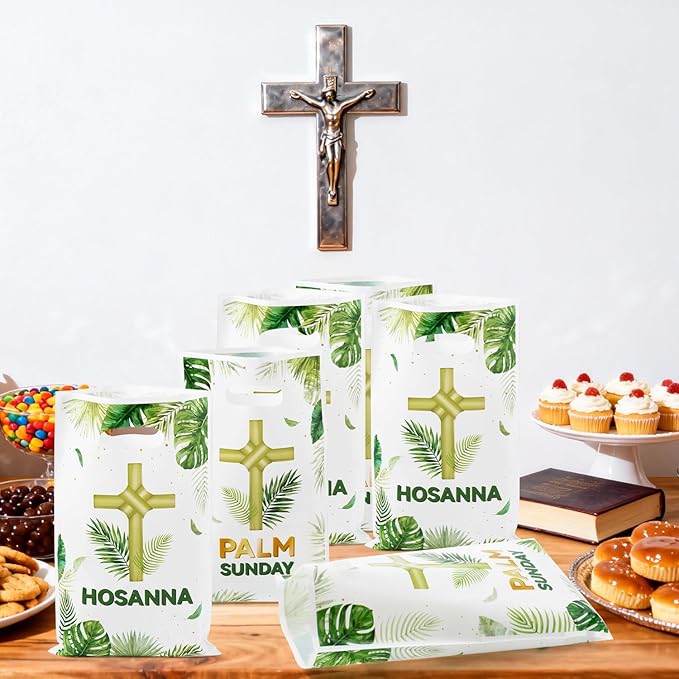 Palm Sunday Party Favor Bag - 50Pcs Religious Easter Treat Goodie Candy Gift Bags Holy Week Christian Cross Baptism Party Decoration for First Communion Sunday School Easter VBS Church Activities