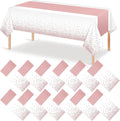 12Pcs White Rose Gold Tablecloth Party Decorations,Plastic White Table Cloth Printed Rose Gold Table Runner Disposable Rectangle Tables Cover for Birthday Anniversary Wedding Grad Party,54 x108 Inch