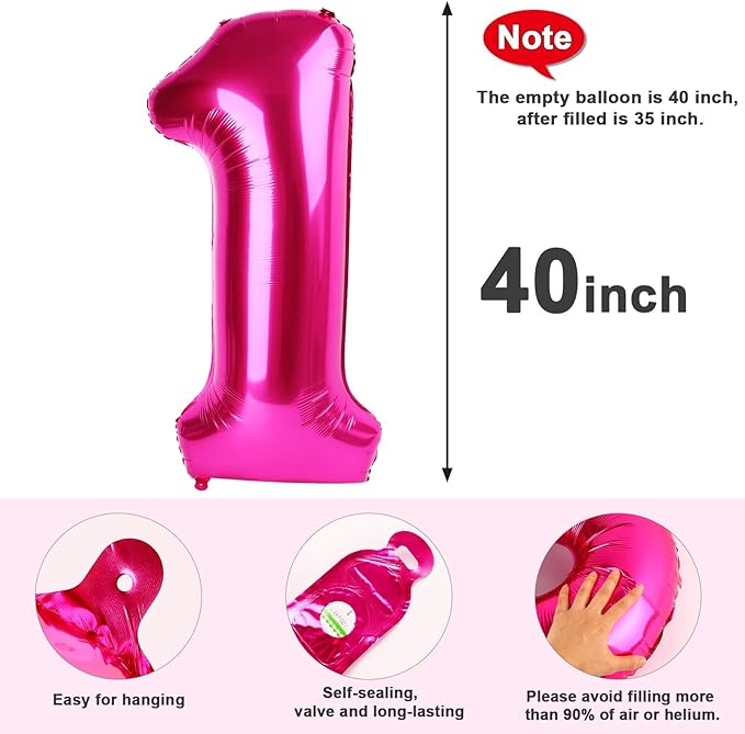 Balloon Numbers 40 Inch 5 Ballon for 5th Birthday Decorations, 15 25 35 50 Big Hot Pink Number Balloons for Wedding Photo Shoot Party Decor