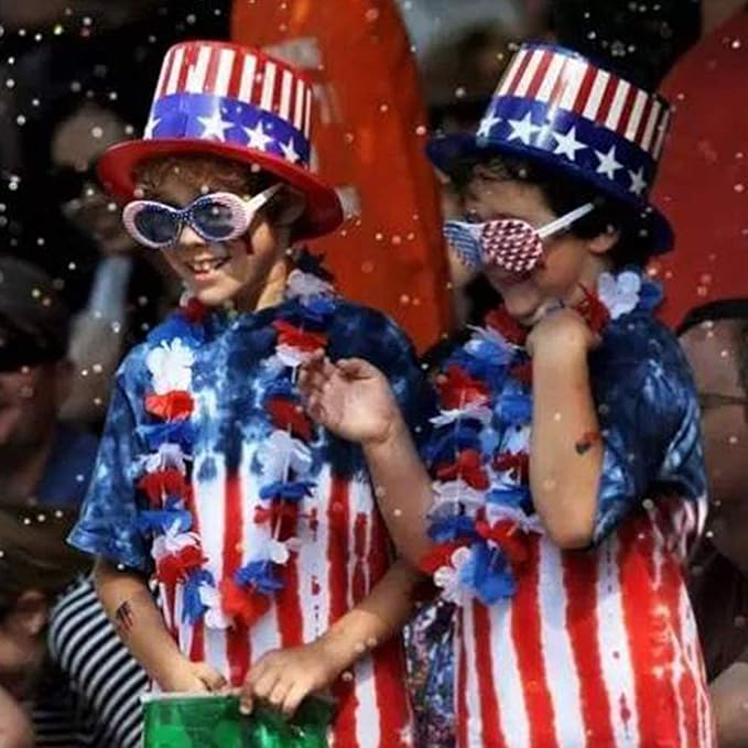 LALASTAR Red White and Blue Flower Leis, Memorial Day Decorations, 4th of July Memorial Day Patriotic Decorations, Hawaiian Luau Flower Necklace Party Favors, Pack of 12
