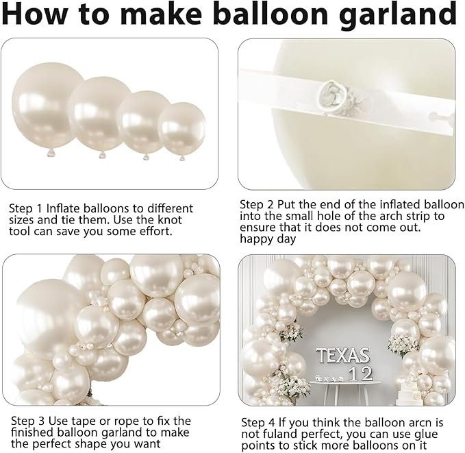 Pearl White Sand Balloons Arch Kit - Double Stuffed Pearl Beige Cream Balloons Different Size 18/12/10/5 inch Pearl Sand White Ivory Balloon for Wedding Birthday Anniversary Party Decorations