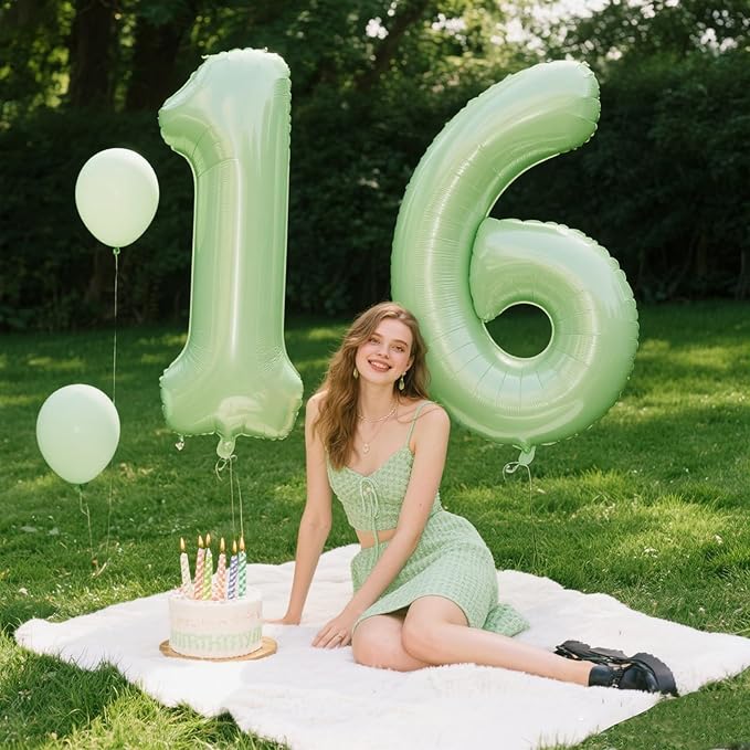 40 Inch Olive Green Balloon Number 6 Balloon,6 Foil Mylar Helium Large Digital Balloon Birthday Numbers Jumbo Balloons 16th or 61st Anniversary Party Decorations Supplies