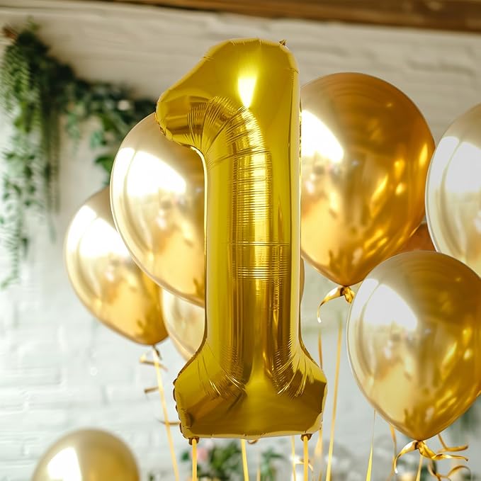 40 Inch Large Gold Number Celebration and Decoration Balloon for Birthday Parties, Graduations, Anniversaries, Weddings, Photo Shoots, Special Events - Helium Foil Mylar (Gold Number 1)