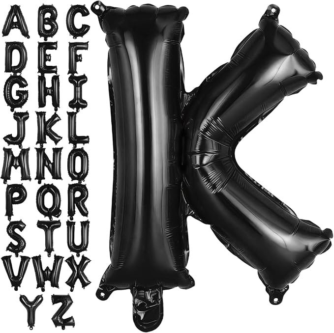 Black Letter K Balloons, 40 Inch Large Foil Letter Balloons, Custom Phrase Balloon for Birthday Party Wedding Anniversary Decoration (Black K)