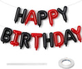 Happy Birthday Banner - 16 Inch Foil Red and Black Balloons, Self Inflating Letter Balloons for Boys Girls Party Decorations Supplies