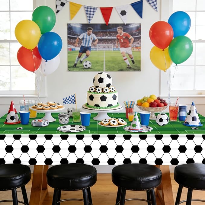 Hxezoc Disposable Soccer Plastic Tablecloth, 54 x 108 Inches Soccer Waterproof Table Cover for Sports Birthday Party Baby Shower Decorations Outdoor Indoor Party Supplies