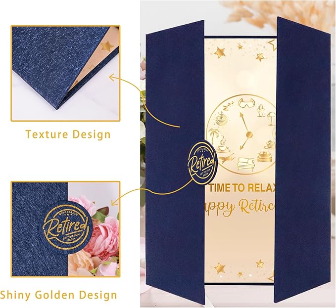 Trgowaul Retirement Party Decorations, Happy Retirement Guest Book Alternative, Blue Gold Happy Retirement Signature Book, Funny Card Congrats Retired Party Supplies Gifts Sign for Men Women Coworkers
