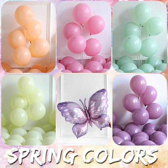 144Pcs Pastel Pink Purple Butterfly Balloon Arch Garland Kit,with Big Butterfly Foil Balloons,for Spring Floral Fairy Wonderland Baby Shower Girl Princess Birthday Tea Party Decorations