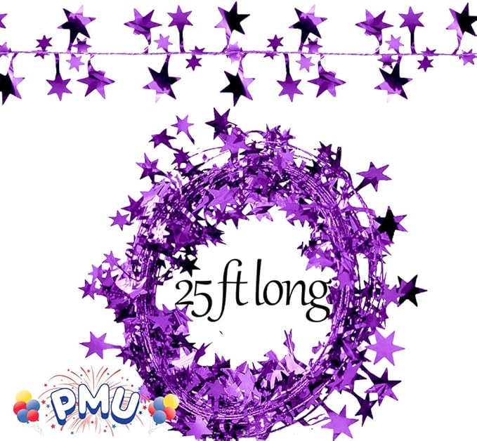 PMU 75 Ft Star Wire Shiny Garland Purple - Halloween, Christmas Party, Wedding, Birthday, Festive Home Decoration Ornament Purple (3pc-25Ft Each)