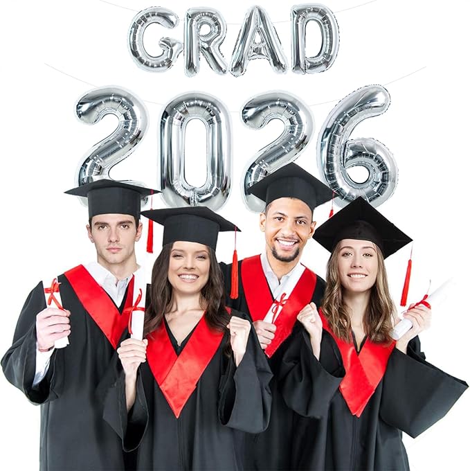 TONIFUL Graduation Balloons 16 Inch Silver Grad Balloons 40 Inch Silver Large Number 2026 Foil Balloons for 2026 Graduation Party Graduate Congratulations 2026 Congrats Grad Decorations