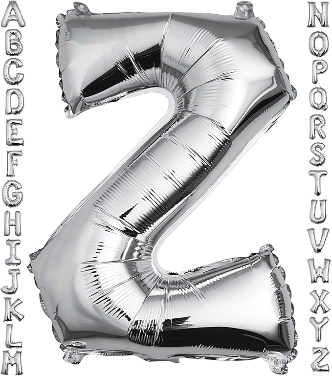 40 inch Silver Letter Z Balloon, Big Size Alphabet Foil Mylar Helium Balloons for Birthday Party Celebration Wedding Anniversary Baby Shower Decorations Supplies Alphabet Z
