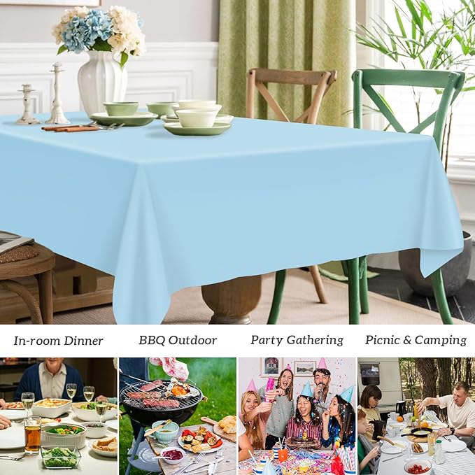Mulbozy 12 Pcs Light Blue Plastic Tablecloth for Rectangle Table, 54 × 108 inches Disposable Light Blue Party Table Covers for Birthday, Anniversary, Wedding, Fine Dining, Graduation Party Decoration