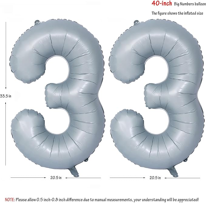 40 In Matte gray Number Balloons Helium Foil Mylar Balloon Birthday Party banquet Decoration 33