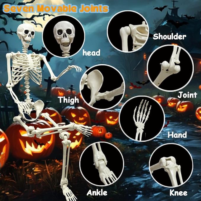 WODMAZ 5.4Ft Posable Halloween Skeleton, Full Body Life Size Skeleton with Dog Skeleton for Halloween Spooky Party Props Decor