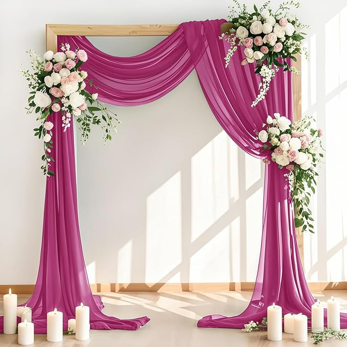 Wedding Arch Draping Fabric 30'' x 18FT Sheer Chiffon Arch Drape Backdrop 1 Panel Fuschia Drape for Baby Shower Photo Booth Church Decor Birthday Party Outdoor Decor