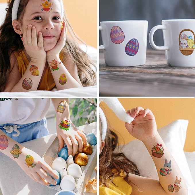 Easter Temporary Tattoos for Kids Party Supplies - 74 Individually Sheets Easter Egg Bunny Tattoos for Boys Girls Party Favors Goodie Bag Fillers