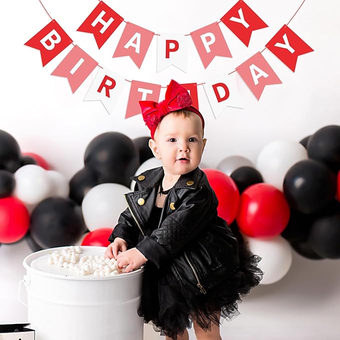 Red Happy Birthday Banner Sign Happy Birthday Bunting Banner Garland for Kids Girl Woman Birthday Tea Party Decorations Bunting Flag Birthday Party Supplies