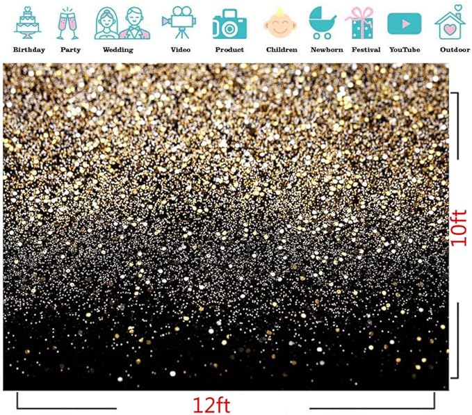CYLYH 12X10ft Black and Gold Backdrop Gold Spots Backdrop Vinyl Photography Backdrop Vintage Background for Family Birthday Party Newborn Studio Props