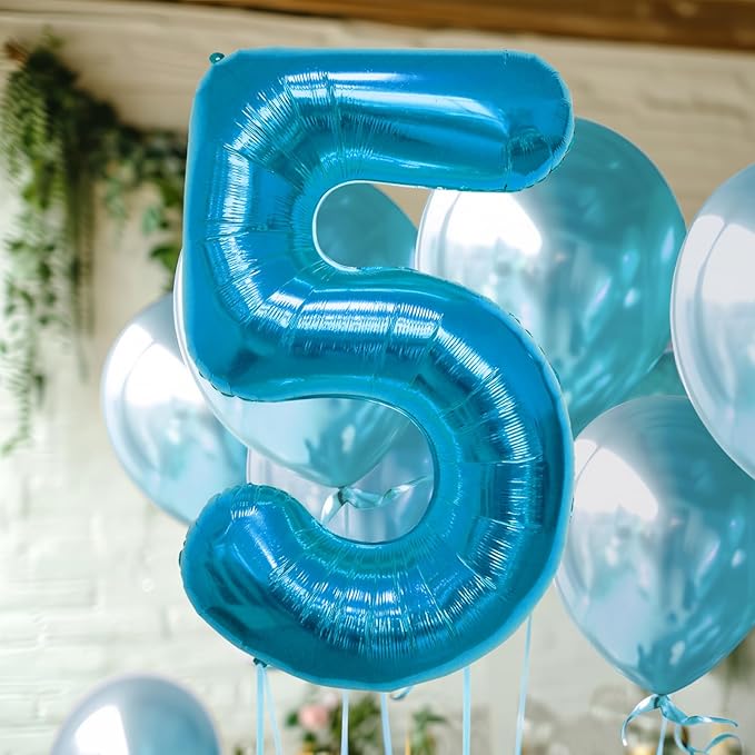 40 Inch Large Blue Number Celebration and Decoration Balloon for Birthday Parties, Graduations, Anniversaries, Weddings, Photo Shoots, Special Events - Helium Foil Mylar (Blue Number 5)