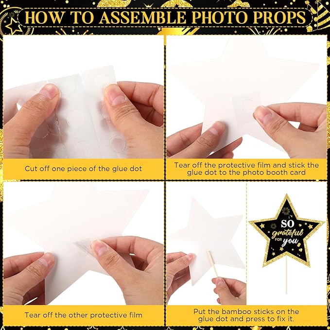 We Appreciate You Thank You Decorations Happy Work Anniversary Decorations Black Gold Selfie Photo Frame & 25pcs Photo Booth Props for Employee Staff Teacher Doctor Graduation Party Decor Supplies
