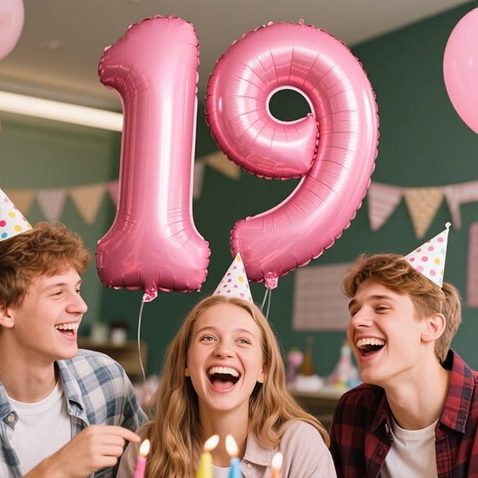 40 Inch Pink Number 19 Digital Balloon,Jumbo Mylar Foil Helium Balloon for 19 Balloons for Birthday Party,Wedding Anniversary Party Decorations