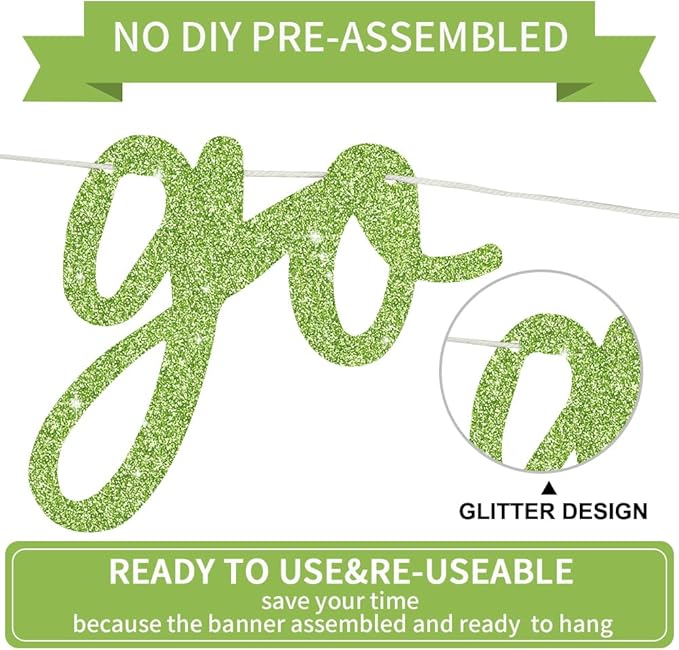 BEISHIDA Go Shawty It's Your Birthday Banner NO DIY Hip Hop Theme Happy Birthday Banner Pre-Strung Rap Theme Happy Birthday Sign for Man Women birthday Party Supply Glitter Grass Green