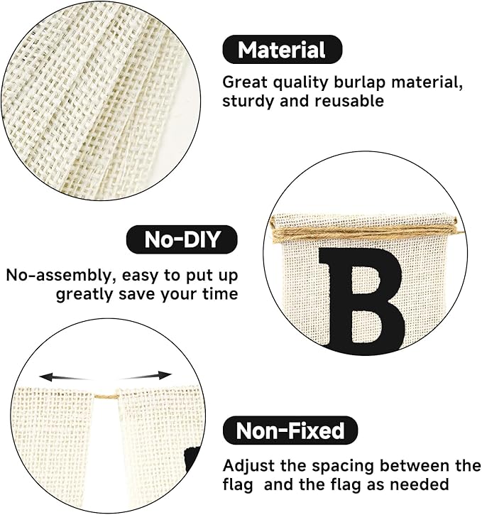 Anwyll Happy Birthday Banner - NO DIY Burlap Happy Birthday Banner Sign Happy Birthdays Party Decoration Happy Birthdays Banners Bunting for Women Men Girl Boy Celebration Party Backdrops (Black)