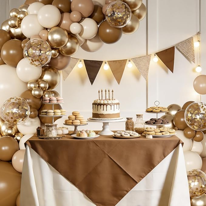 Brown Balloon Garland Arch Kit, 126Pcs Neutral Brown Gold and Sand White Balloons for Birthday Bear themed Baby Shower Bridal Shower Party Decorations
