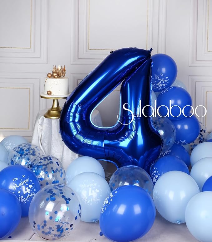 40Inch Navy Blue 4 Balloon Number Large Helium Royal Blue Number Balloons 0-9 Giant Digital 4th Foil Mylar Big Party Balloon for Boy Birthday Party Anniversary Graduation Decorations