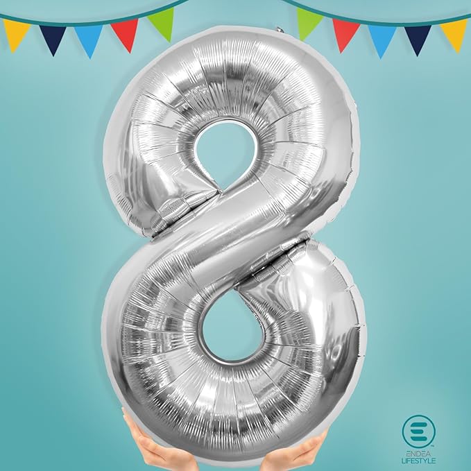 40 Inch Large Silver Number Celebration and Decoration Balloon for Birthday Parties, Graduations, Anniversaries, Weddings, Photo Shoots, Special Events - Helium Foil (Silver Number 8)