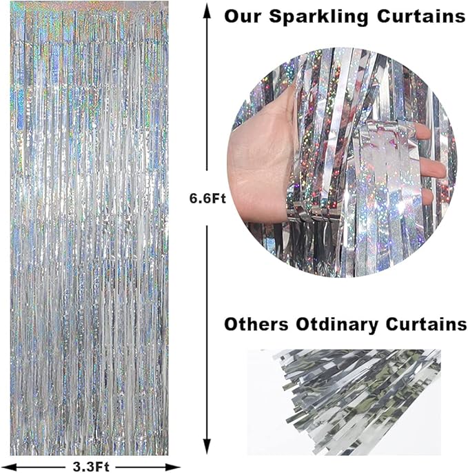3 Pack Fringe Curtains Party Decorations,Tinsel Backdrop Curtains for Parties,Photo Booth Wedding Graduations Birthday Christmas Event Party Supplies (Silver)